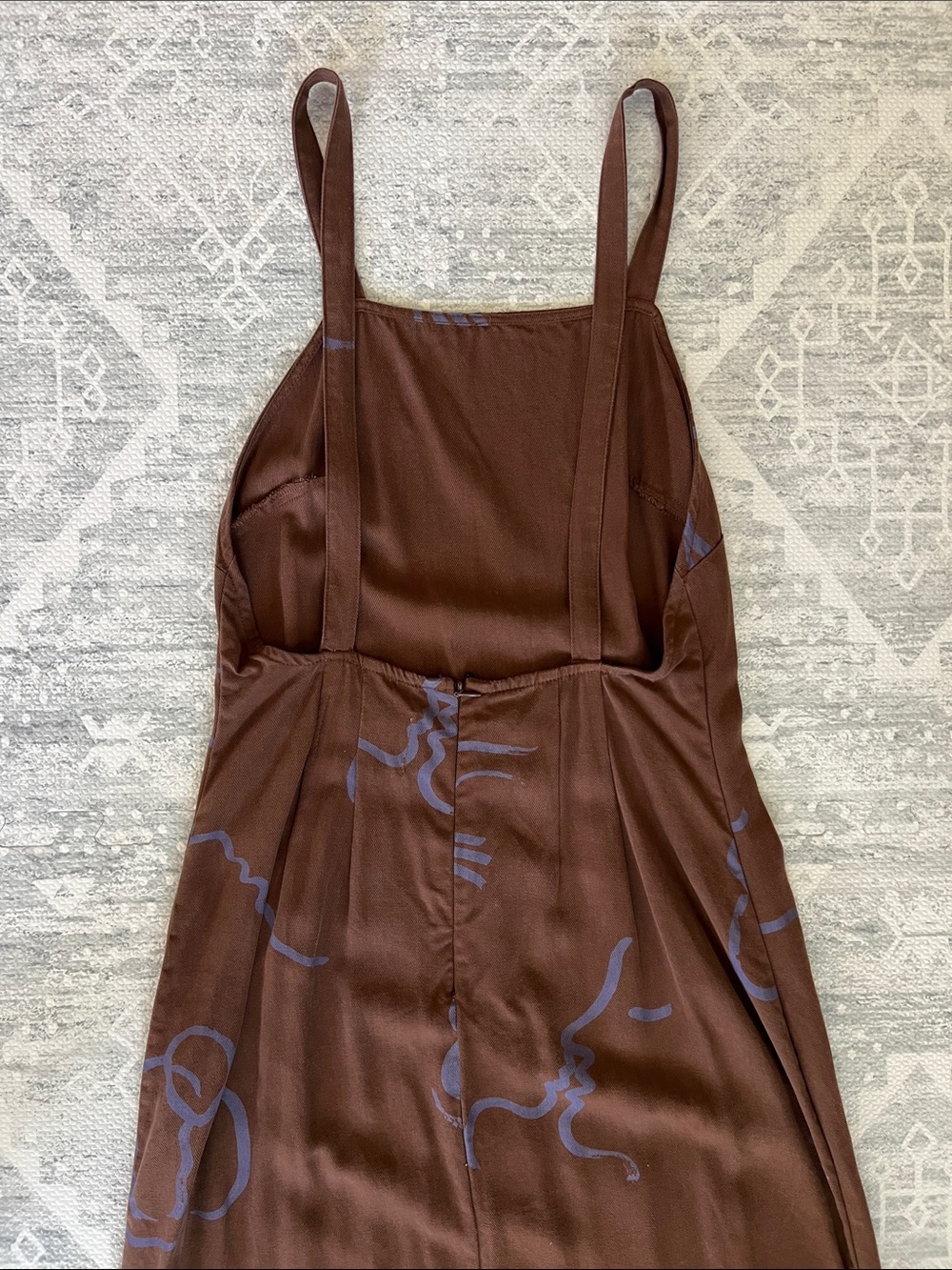 Paloma Wool Brown Midi Dress with Blue Abstract Line Print - Picture 8 of 12